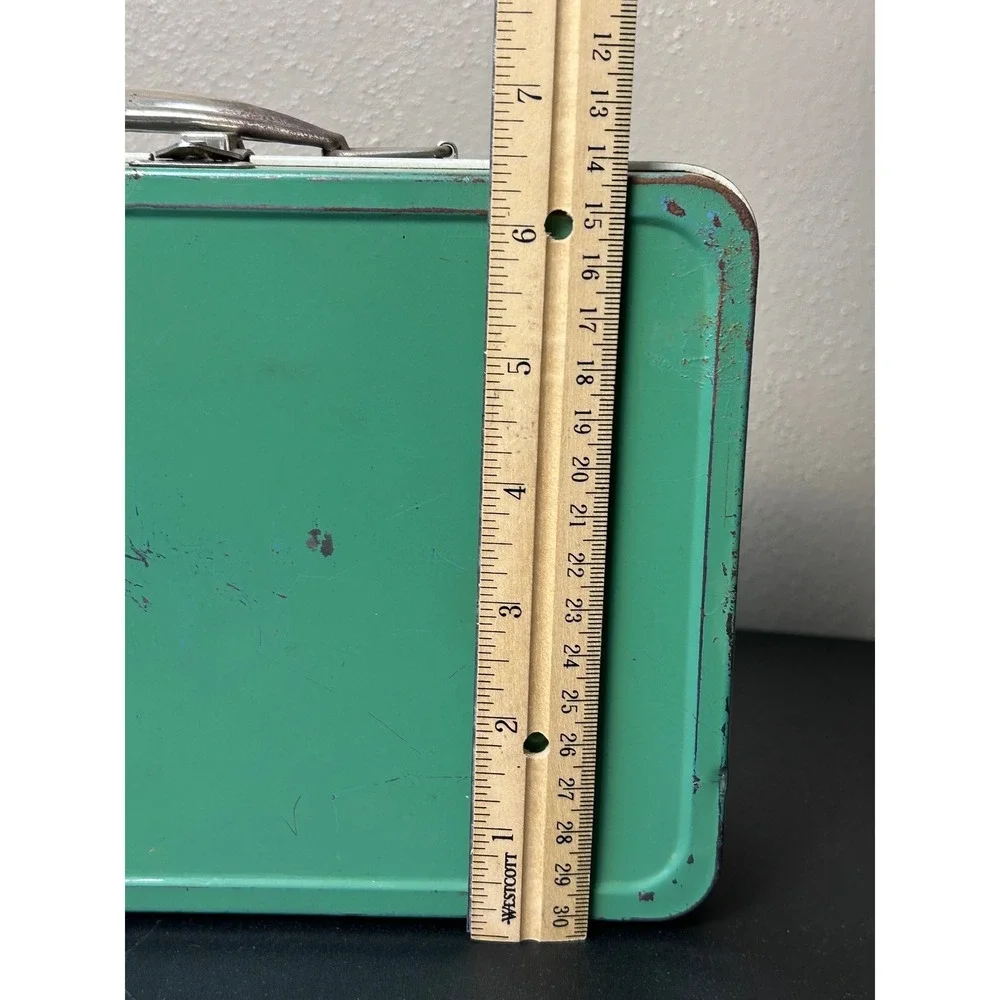Vintage Metal Lunch Box Kids Retro Sea Foam Green Carry‎ Case Toy Storage 60s